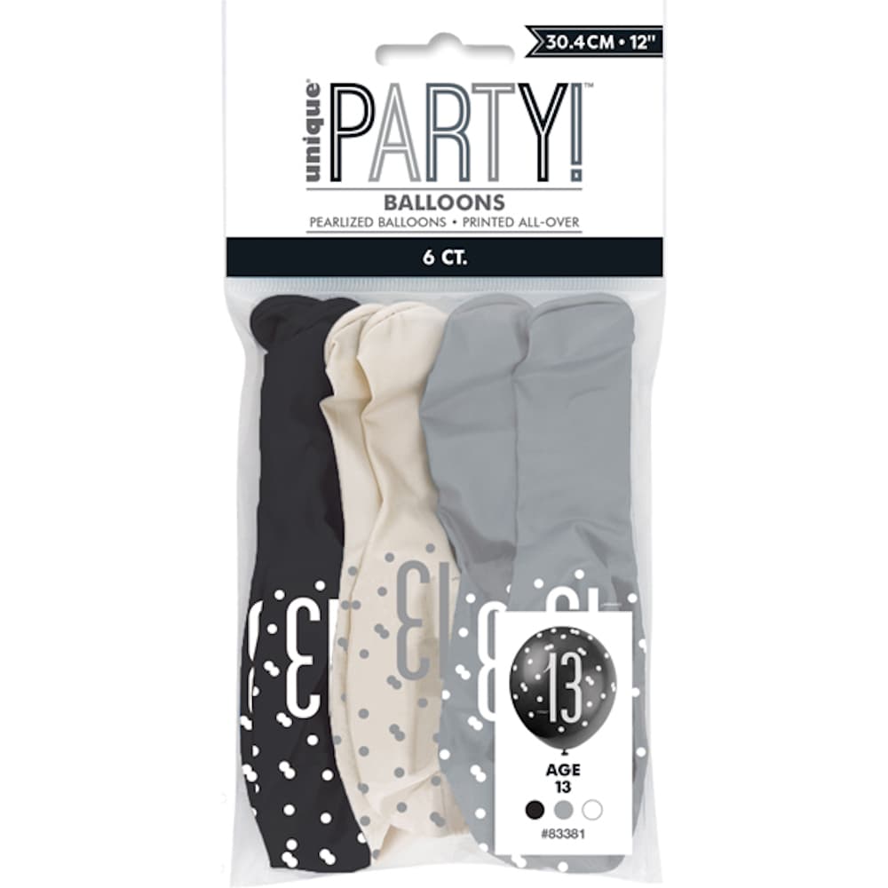Unique Party Age 13 Glitz Latex Balloons (Pack Of 30)