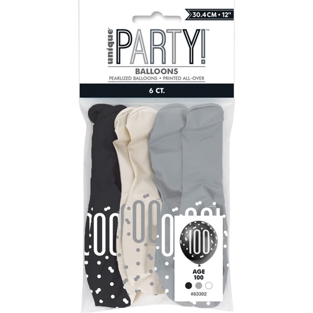 Unique Party Age 100 Glitz Latex Balloons (Pack Of 30)