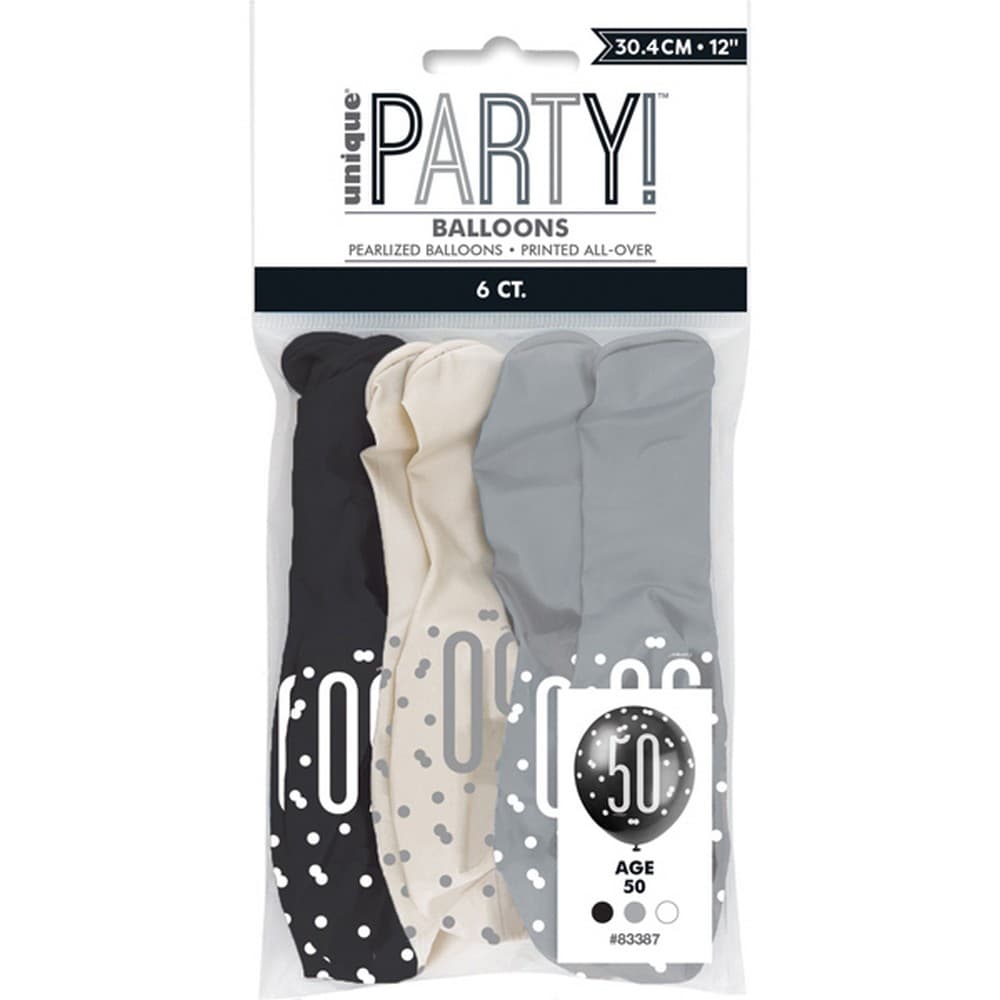 Unique Party Age 50 Glitz Latex Balloons (5 x Pack of 6)
