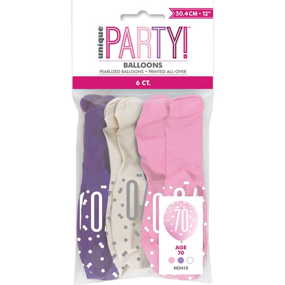 Unique Party Age 70 Glitz Latex Balloons (5 x Pack of 6)