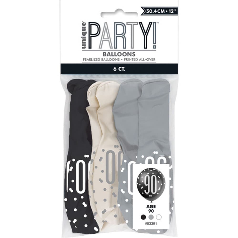 Unique Party Age 90 Glitz Latex Balloons (Pack Of 30)