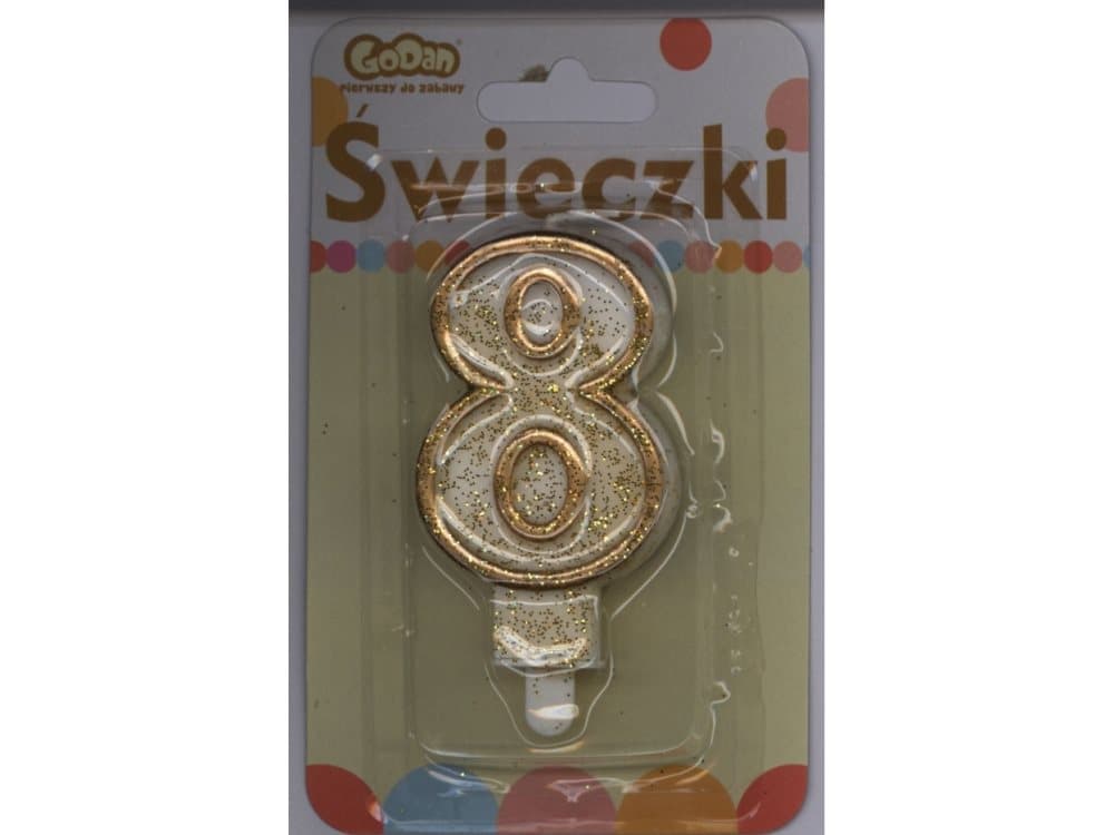 GoDan Number candle with a gold rim and glitter - 8 - 1 pc universal