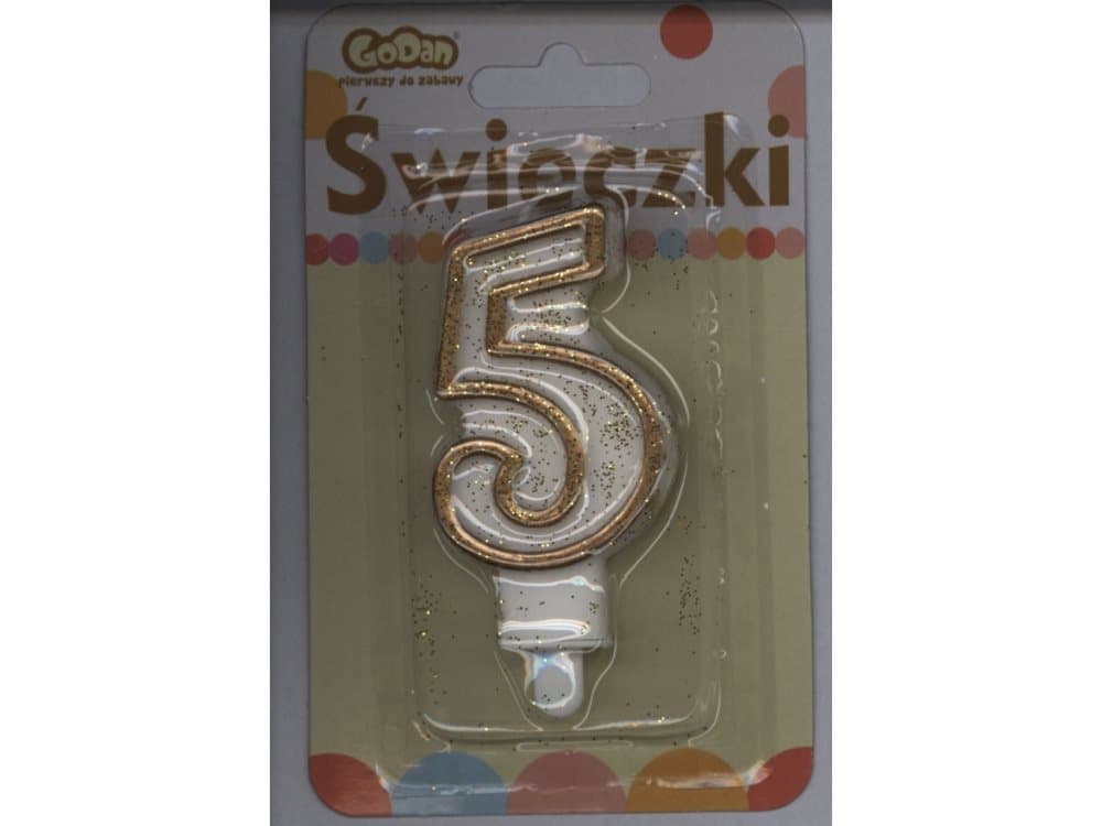 GoDan Number candle with a gold rim and glitter - 5 - 1 pc. Universal