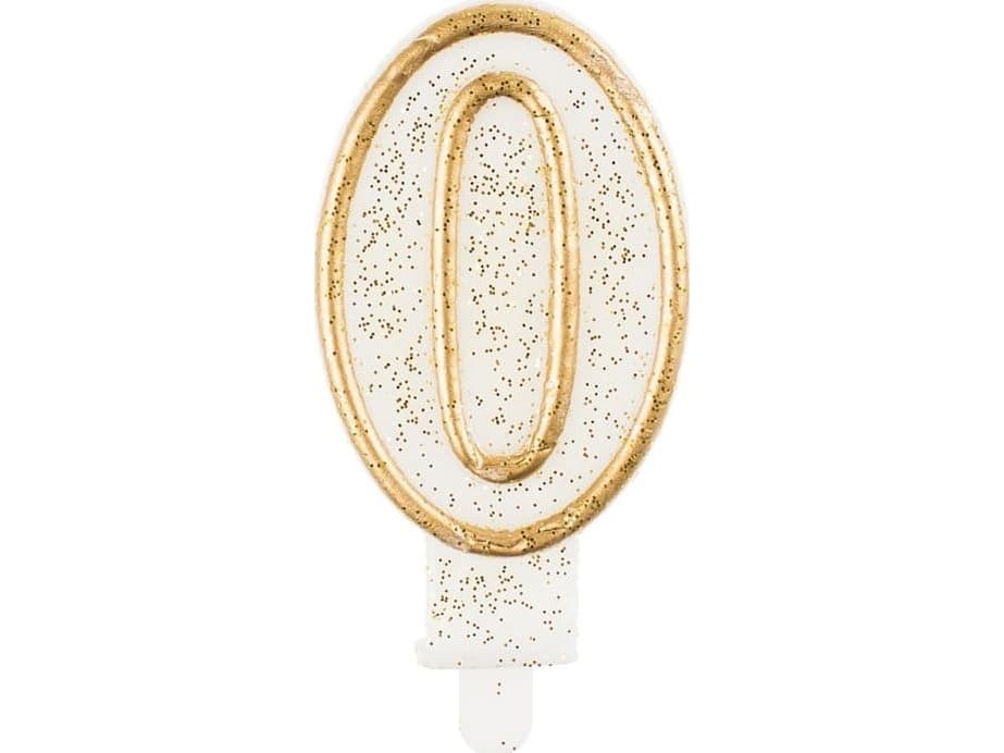 GoDan Number candle with a gold rim and glitter - 0 - 1 universal