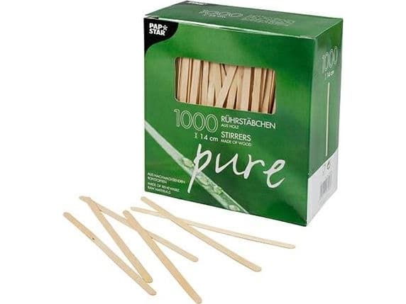 Staples papstar pure wood stirrer 14cmx5mm 1000 pieces per pack (PP0425)