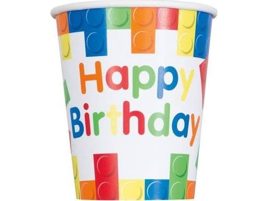 UNIQUE birthday cups Bricks 266 ml 8 pieces universal (24516)