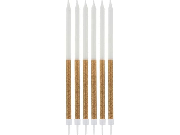 Godan Birthday candles white and gold with glitter - 14.5 cm - 16 pcs. Universal