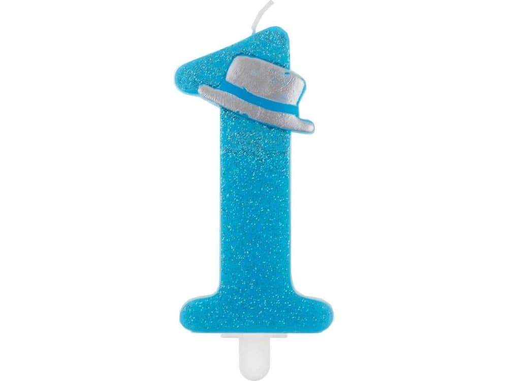 Godan Candle number blue glitter with a hat - 1 - one universal