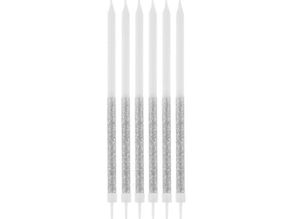 Godan White and silver birthday candles with glitter - 14.5 cm - 16 pcs. Universal