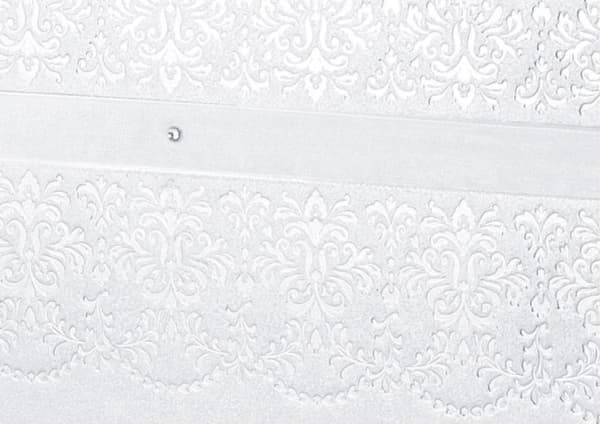 Party Deco Wedding guest book, white with pattern, ribbon and zircon, 20.5x20.5 cm, 22 cards universal