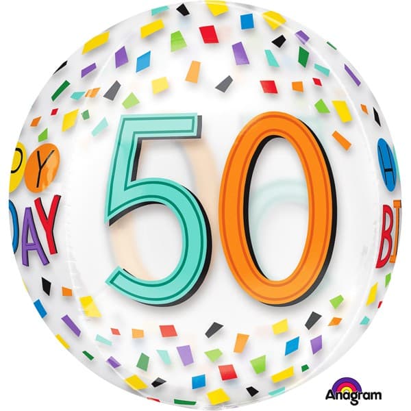 Anagram Supershape Orbz - Happy 50th Birthday Rainbow Balloon