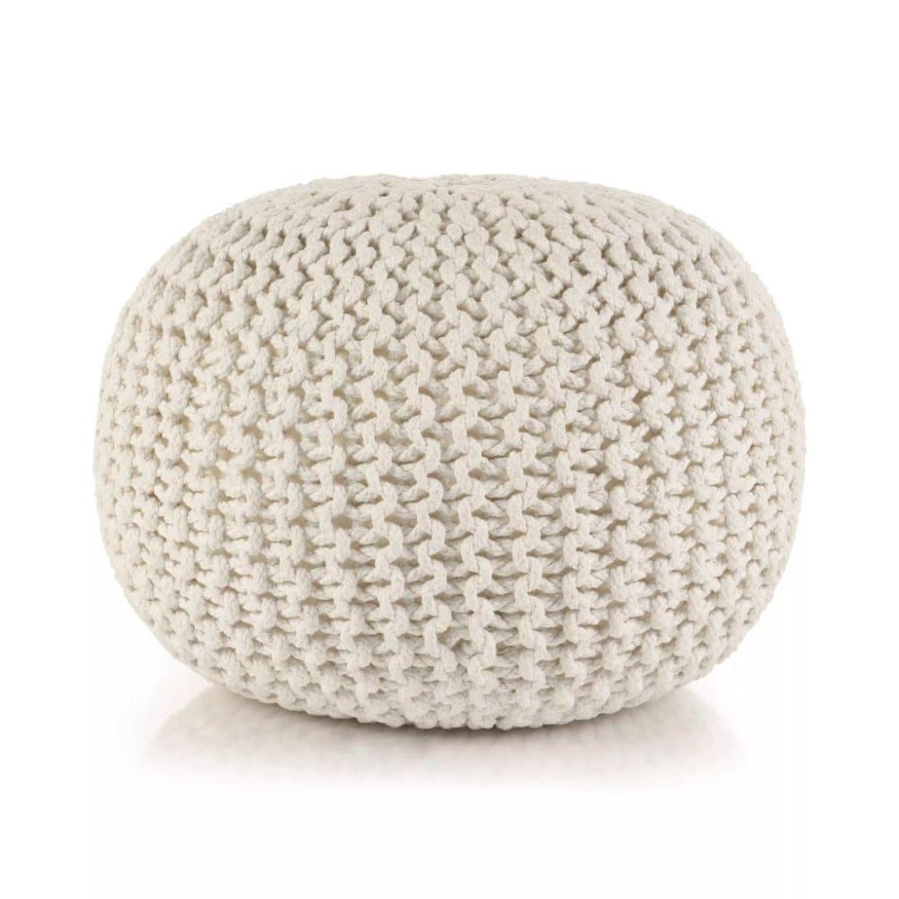 vidaXL Håndstrikket puff bomull 50x35 cm hvit
