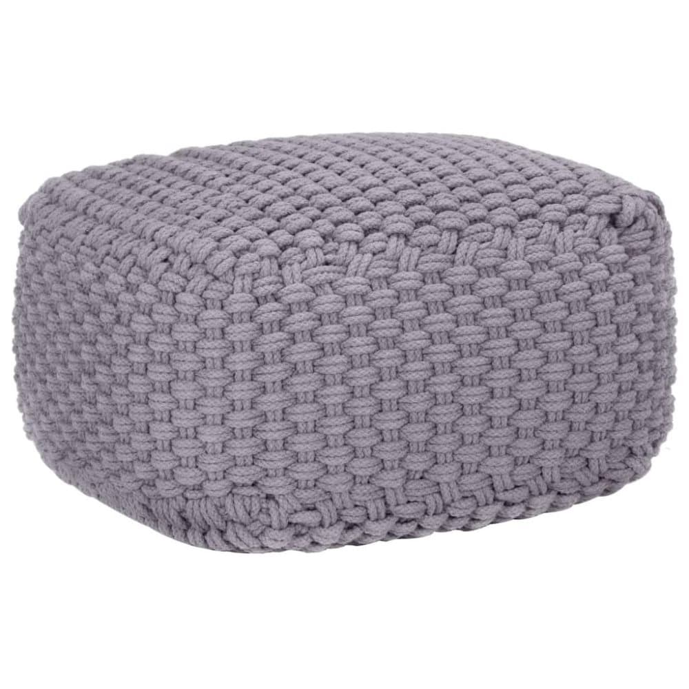 vidaXL håndstrikket puf 50x50x30 cm bomuld grå