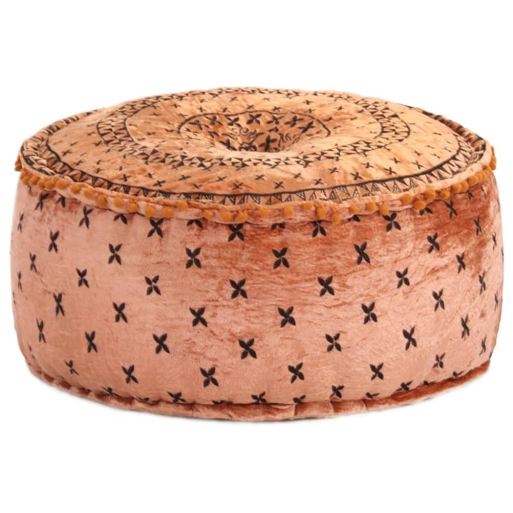vidaXL rund puf med broderi 60x25 cm fløjl rustrød