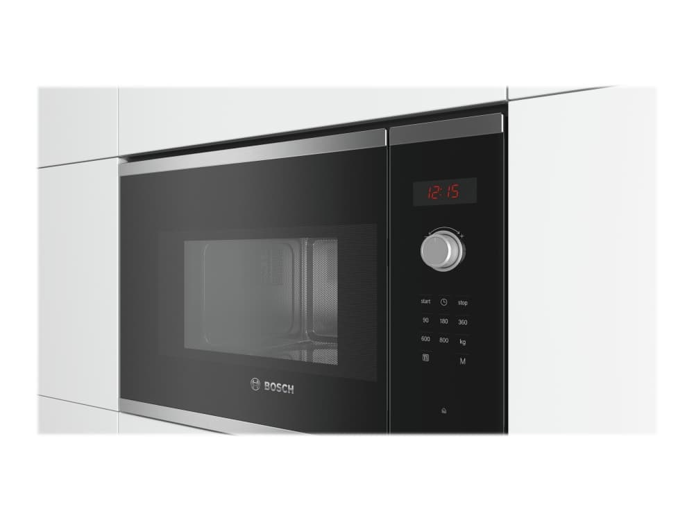Bosch Serie 4 BFL523MS0, Inbyggd, Enbart mikrovågsugn, 20 l, 800 W, Knappar, Rotations-, Svart, Rostfritt stål