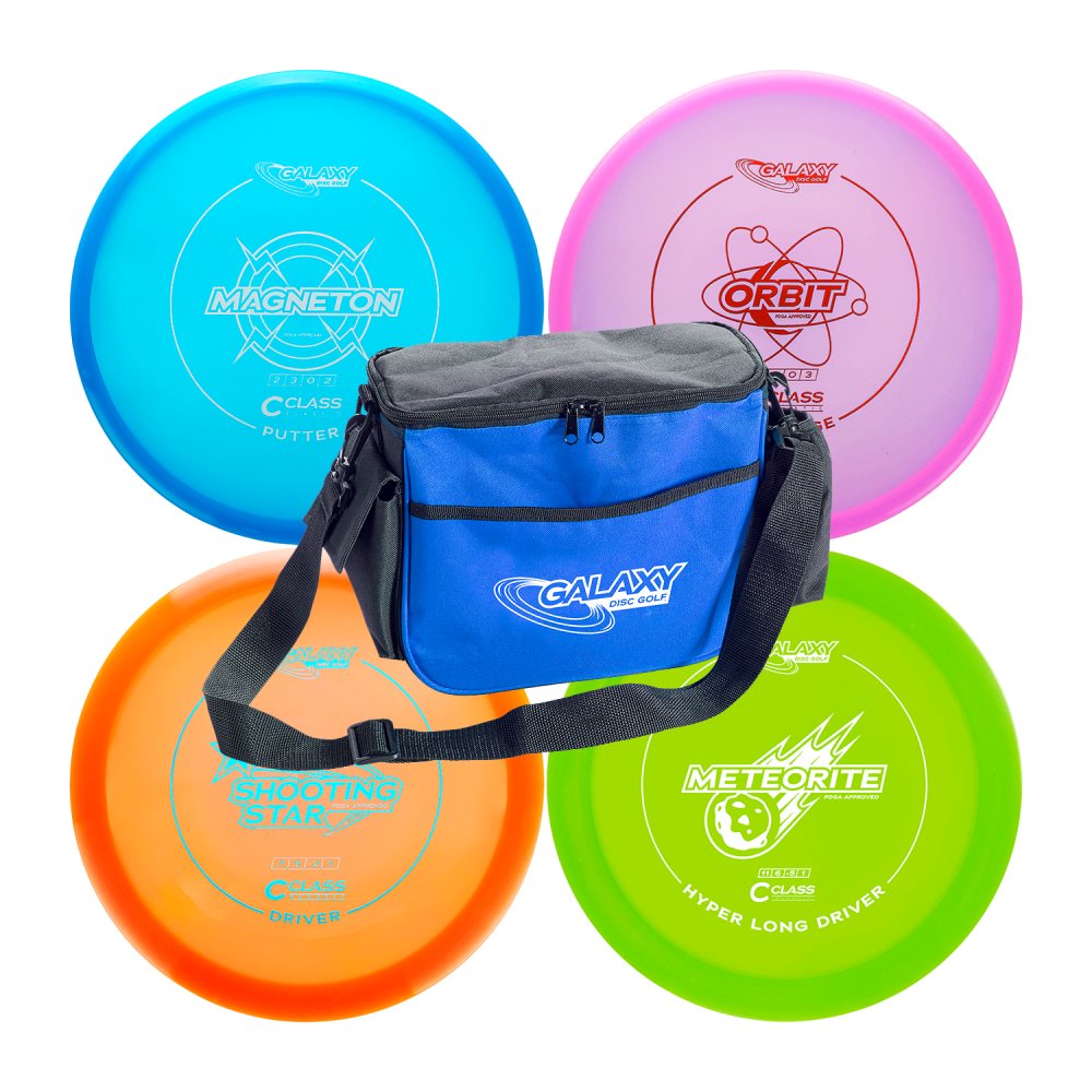 4 discar nybörjare set och väska. Galaxy Disc Golf CClass plast Disc