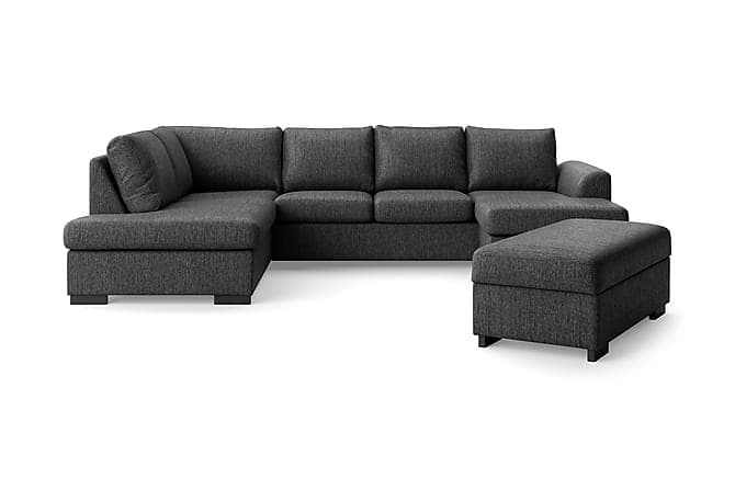 Porto U-sofa med Chaiselong Hojre + Puf Sort