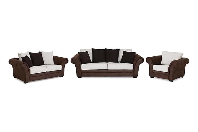 Toronto Sofagruppe 2-Pers+3-Pers+Laenestol Brun/Beige
