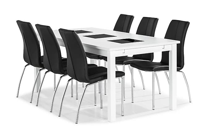 BARROW Matbord 180 Vit + 6 KROKOM Stol Svart