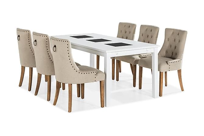BARROW Matbord 180 Vit + 6 COLFAX Fåtölj Beige