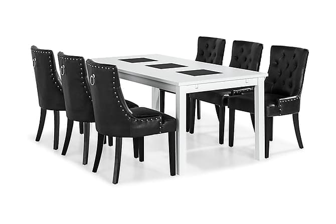 BARROW Matbord 180 Vit + 6 CARMINE Fåtölj Svart PU