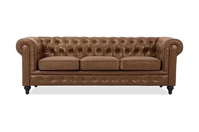 CHESTERFIELD 3-sits Soffa Konstläder Brun