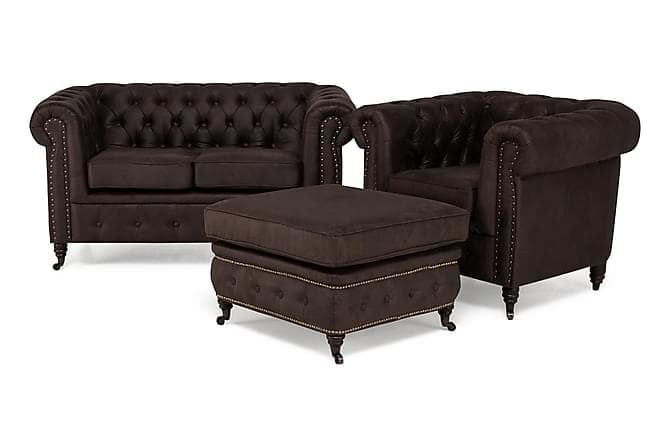 CHESTERFIELD LUX Soffgrupp 2-sits+Fåtölj+Fotpall