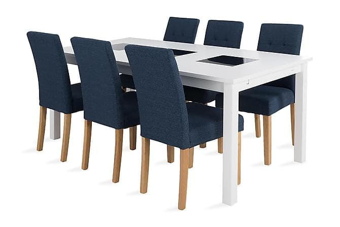 BARROW Matbord + 6 STILO Stol Vit/Blå/Ek