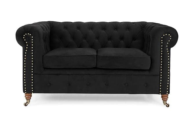 CHESTERFIELD LUX Sammetssoffa 2-sits Svart