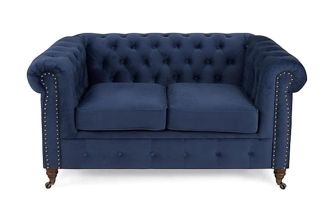 CHESTERFIELD LUX Sammetssoffa 2-sits Petrolblå