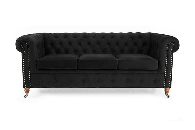 CHESTERFIELD LUX Sammetssoffa 3-sits Svart