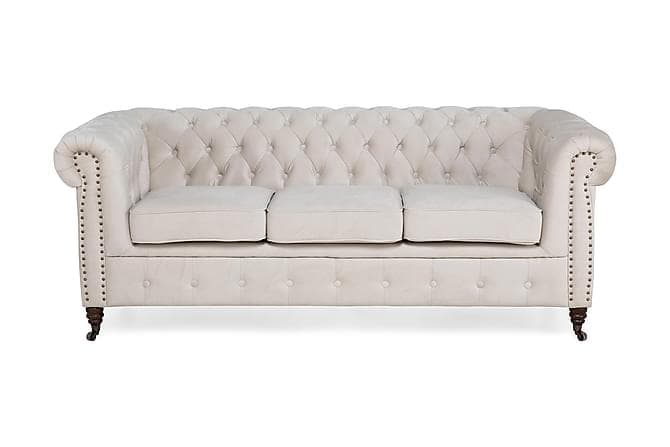 CHESTERFIELD LUX Sammetssoffa 3-sits Beige