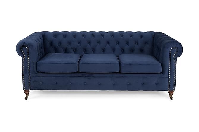 CHESTERFIELD LUX Sammetssoffa 3-sits Petrolblå