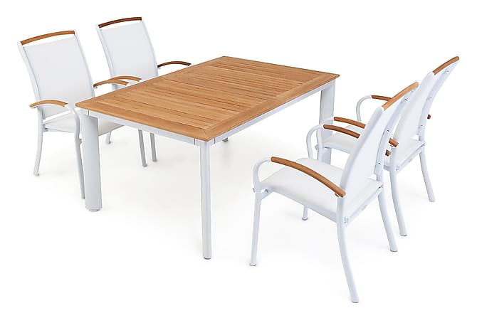 HILLERSTORP NYDALA Bord 96x150 200 + 4 Karmstoler TeakHvit HILLERSTORP NYDALA Bord 96x150 200 + 4 Karmstoler TeakHvit