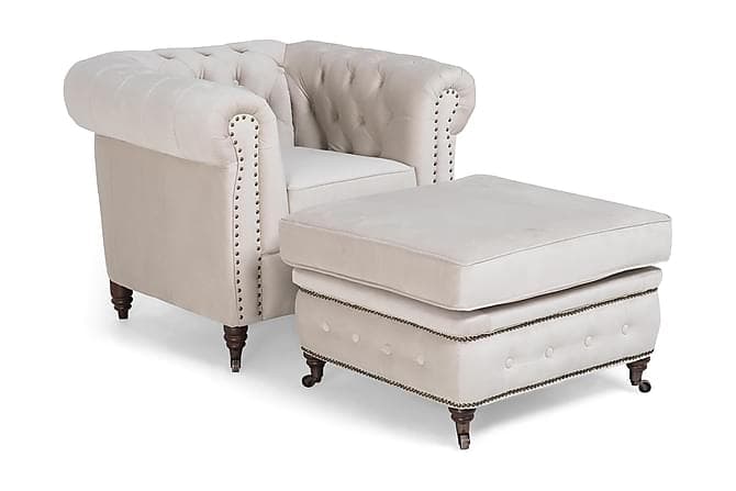 CHESTERFIELD DELUXE Lenestol+Fotskammel Floyel Beige
