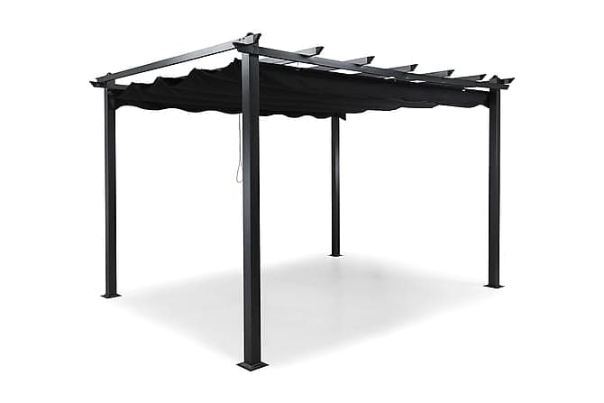 Pergola med Sammenleggbart Tak Svart