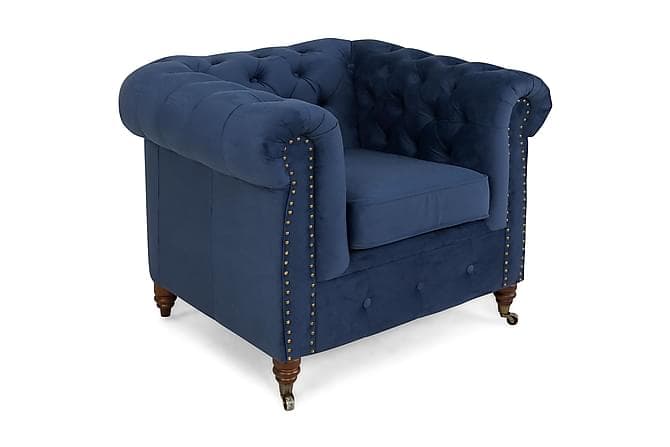 CHESTERFIELD DELUXE Lenestol Floyel Petrolblå