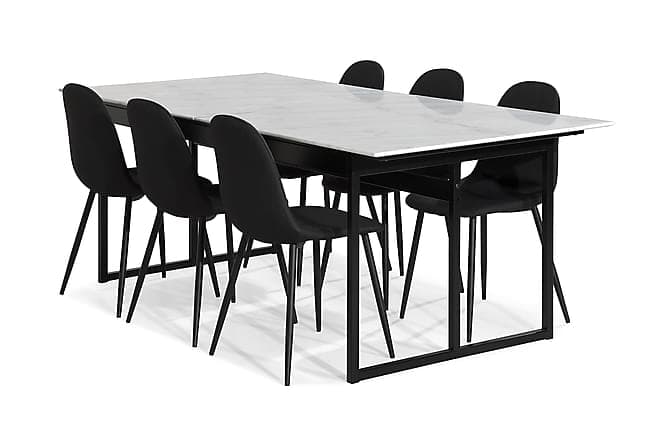 Carrie Spisebordssaet Marmor med 6 Nibe Stol Hvid/Sort