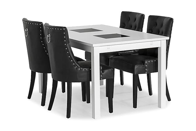 BARROW Förlängningsbart Bord 140 Vit+4 CARMINE Stol Svart