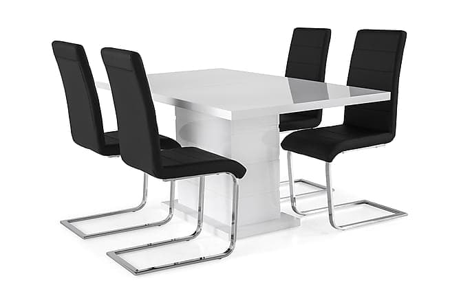KULMBACH Bord Förlängningsbar 160 + 4 SALA Stol Vit/Svart