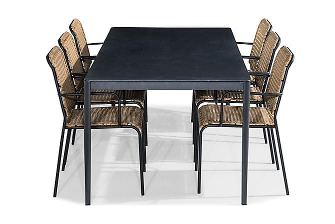 ALEX Bord 200x100 Svart/Grå + 6 TAHITI Stol Beige