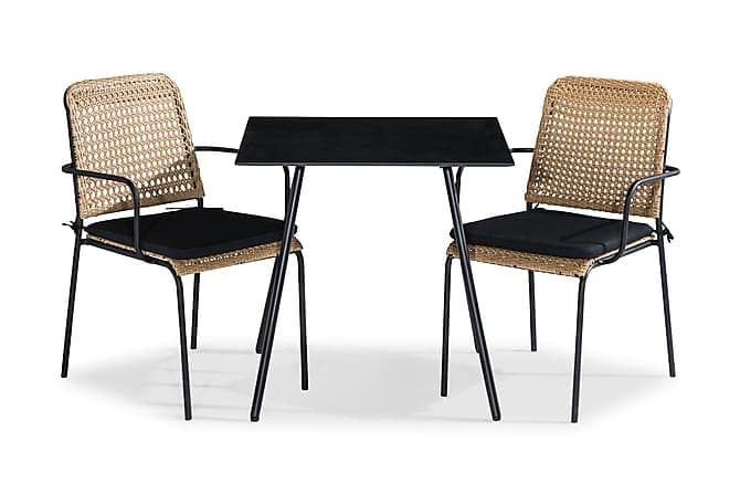 TAHITI Cafesett 75x75 Svart + 2 Stoler m Pute Beige