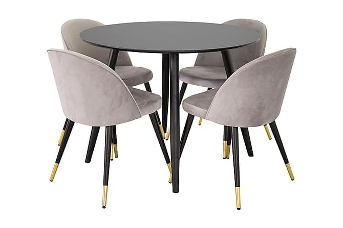 Pelle Spisebordssaet 100 cm Rund med 4 Valeri Stol Sort/Grå