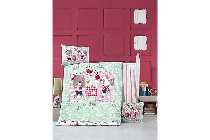 VICTORIA Sengetoy Baby 4-deler Ranforce Gronn/Rod/Rosa/Beige