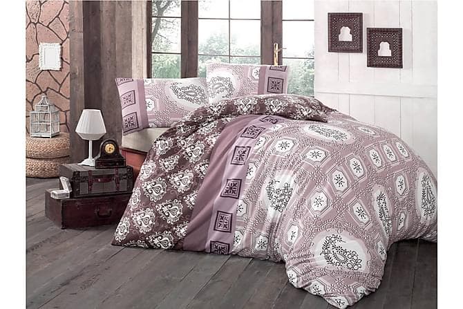 VICTORIA Sengesett Dobbel 4-delt Rosa/Brun/Hvit/Beige