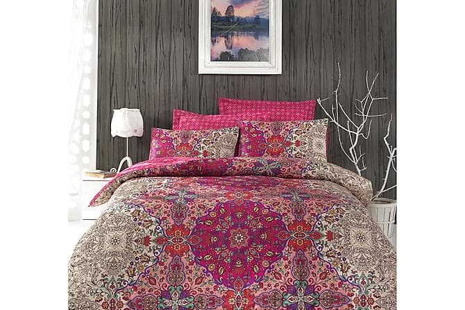 COTTON BOX Sengetoy Dobbelt 6-deler Satin Rosa/Grå/Multi