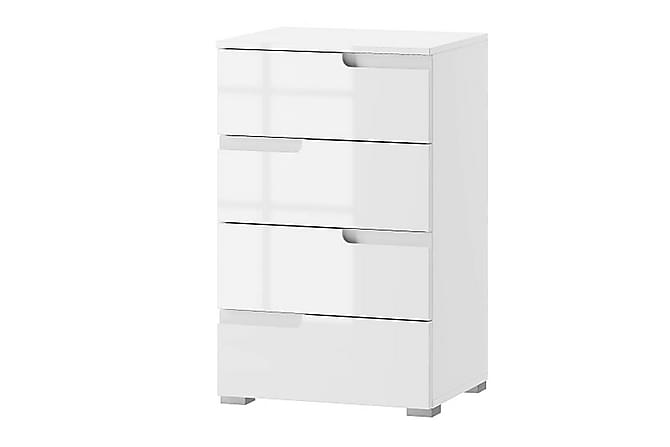 Selini Skaenk 50 cm 4 Skuffer Hvid/Hvid Hojglans