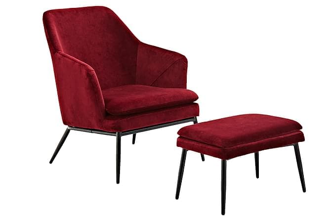 NACIO Lenestol med Fotskammel Floyel Morkerod/Metall