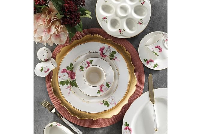 Kuetahya Frokostsett 36 Deler Porselen Hvit/Gull/Rosa