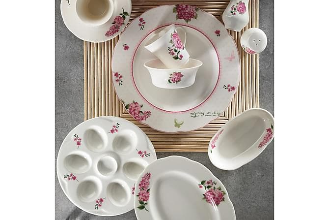 Kuetahya Frokostsett 36 Deler Porselen Hvit/Gull/Rosa
